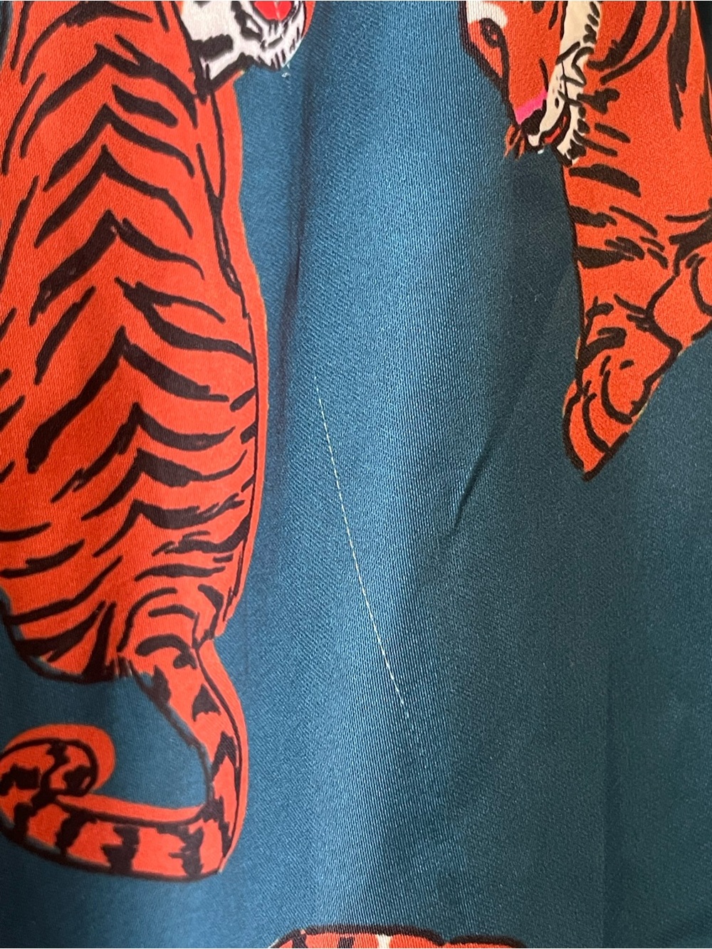 Dressed in LALA Tiger Tales Satin Oversized Button Down Shirt Teal Size Medium - Picture 9 of 16